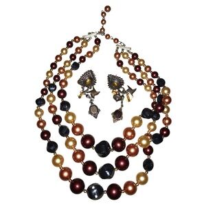 Vintage Made in Hong Kong Multi Strand Necklace and Earrings